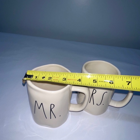 Rae Dunn Artisan Dimpled Ivory Ceramic MR. & MRS. Wedding Coffee Mugs Set - Picture 9 of 11